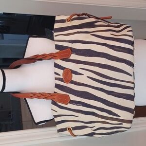 Dooney & Bourke Zebra Stripe Tote - Navy and Cream